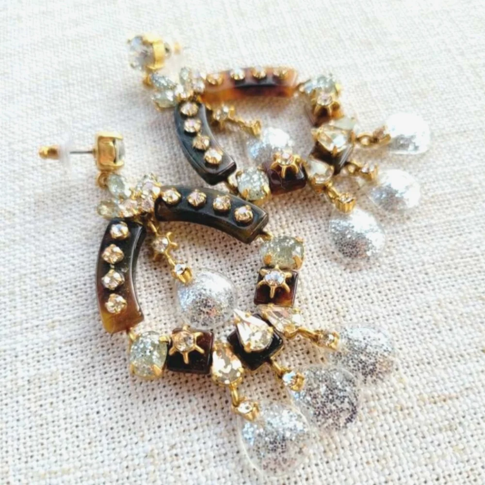 NWT! J. Crew Sparkly Lucite with Glitter Chandelier Statement Earrings